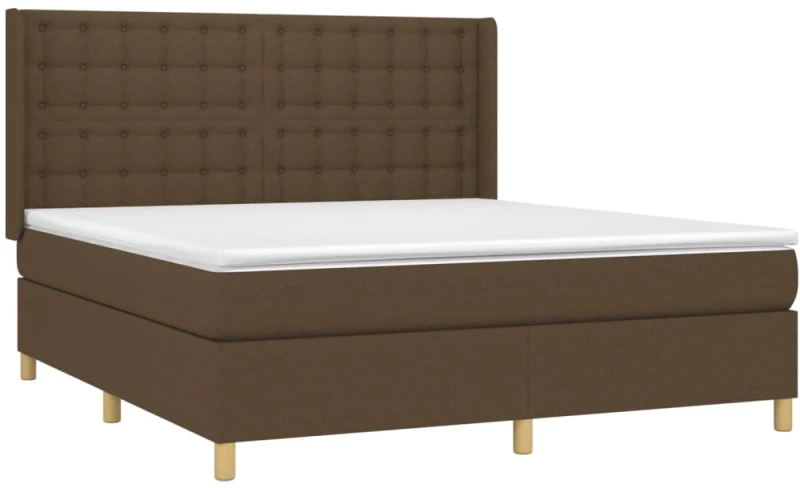 vidaXL Κρεβάτι Boxspring με Στρώμα & LED Σκ.Καφέ 160x200εκ. Υφασμάτινο