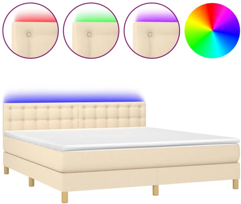 vidaXL Κρεβάτι Boxspring με Στρώμα & LED Κρεμ 160x200 εκ. Υφασμάτινο