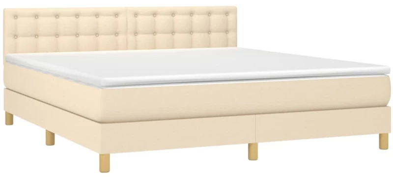 vidaXL Κρεβάτι Boxspring με Στρώμα & LED Κρεμ 160x200 εκ. Υφασμάτινο