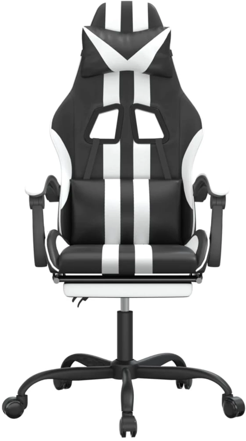 vidaXL Καρέκλα Gaming Μασάζ Υποπόδιο Μαύρο/Λευκό από Συνθετικό Δέρμα