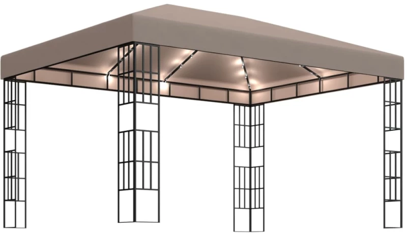 vidaXL Κιόσκι με Φωτάκια LED Taupe 4 x 3 μ.