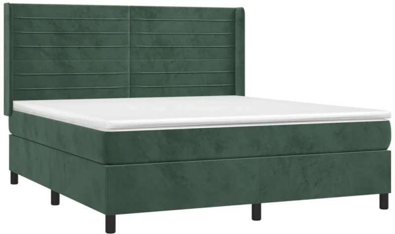 vidaXL Κρεβάτι Boxspring με Στρώμα & LED Σκ. Πράσινο 180x200εκ Βελούδο