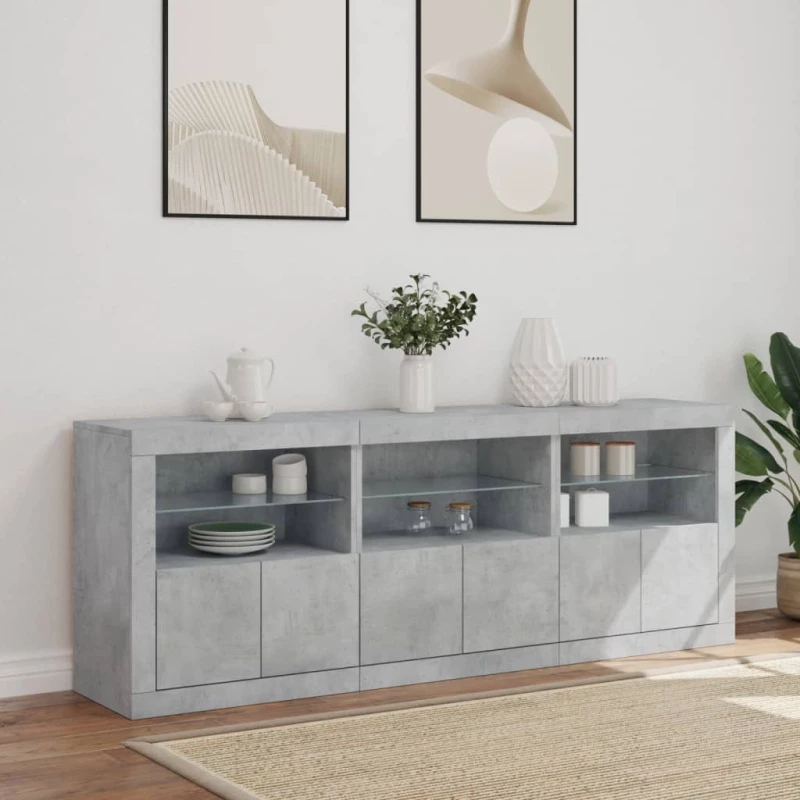 vidaXL Ντουλάπι με LED Γκρι Σκυροδέματος 181,5x37x67 εκ.