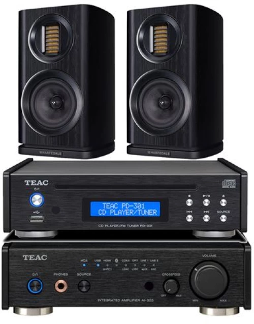 TEAC AI-303 USB DAC Bundle με TEAC PD-301DAB-X Black CD-player/ DAB+ /FM/USB και ηχεία WHARFEDALE EVO 4.1 Black Oak