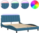 vidaXL Πλαίσιο Κρεβατιού με LED Μπλε 140x190 εκ. Βελούδινο