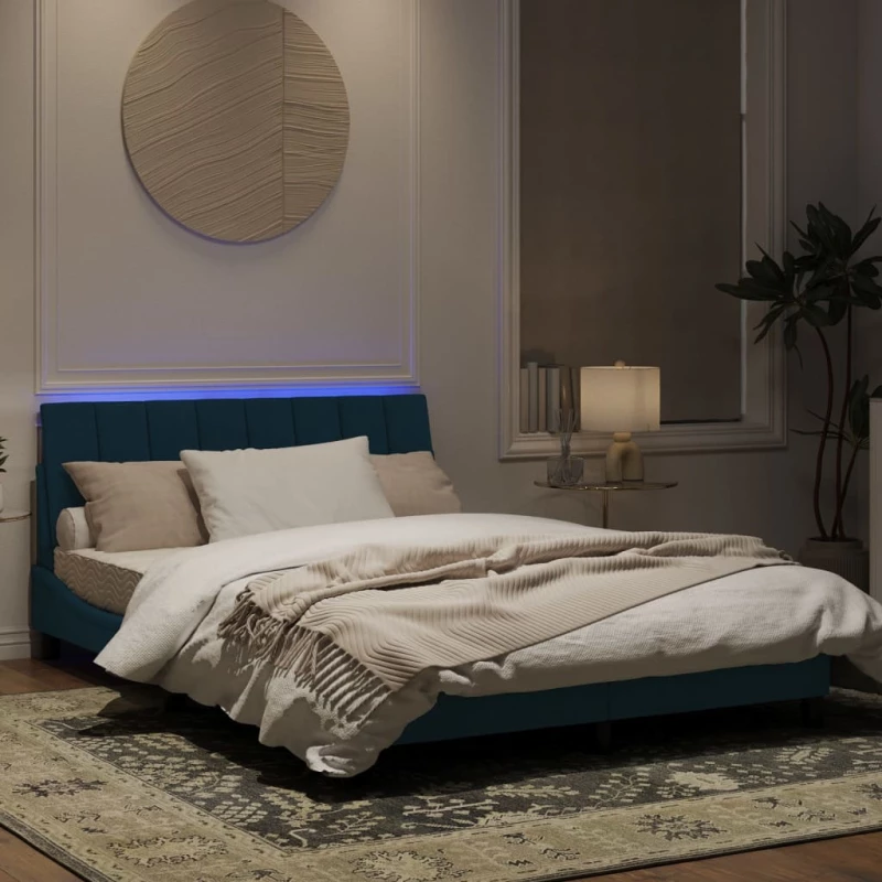 vidaXL Πλαίσιο Κρεβατιού με LED Μπλε 140x190 εκ. Βελούδινο