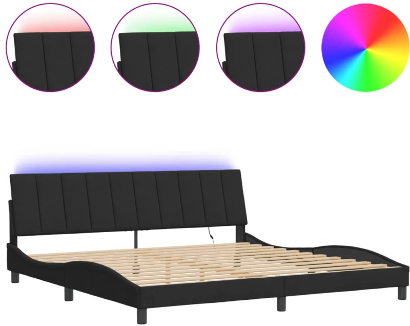 vidaXL Πλαίσιο Κρεβατιού με LED Μαύρο 200 x 200 εκ. Βελούδινο