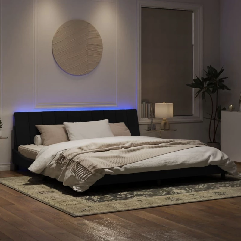 vidaXL Πλαίσιο Κρεβατιού με LED Μαύρο 200 x 200 εκ. Βελούδινο