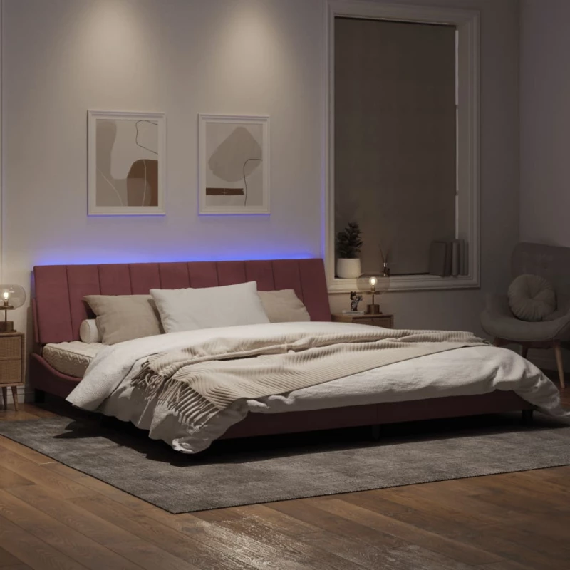 vidaXL Πλαίσιο Κρεβατιού με LED Ροζ 200x200 εκ. Βελούδινο