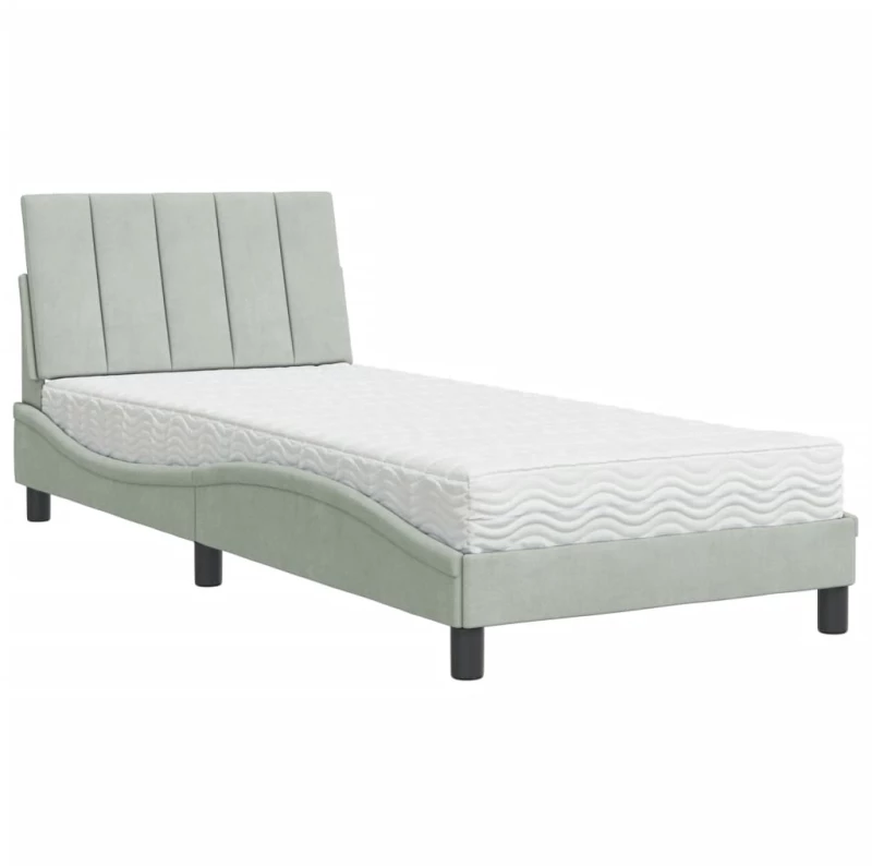 vidaXL Κρεβάτι με Στρώμα Ανοιχτό Γκρι 90x190 εκ. Βελούδινο