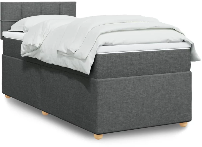 vidaXL Κρεβάτι Boxspring με Στρώμα Σκούρο Γκρι 90x190 εκ. Υφασμάτινο