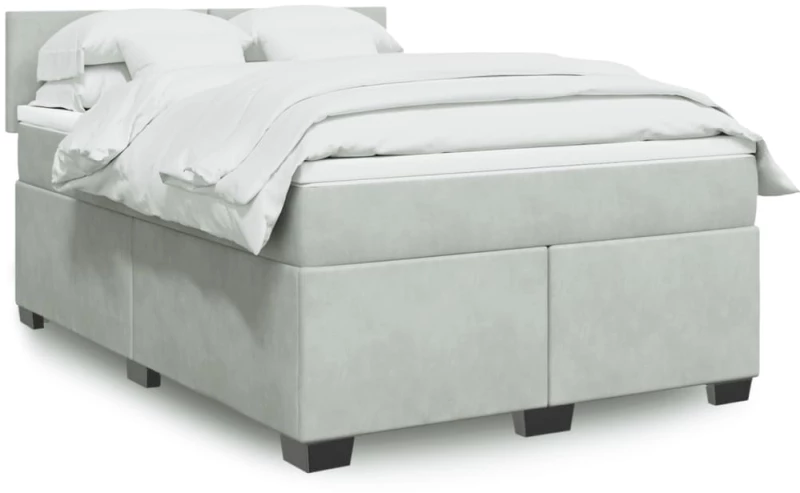 vidaXL Κρεβάτι Boxspring με Στρώμα Ανοιχτό Γκρι 140x190 εκ. Βελούδινο