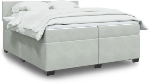 vidaXL Κρεβάτι Boxspring με Στρώμα Ανοιχτό Γκρι 200x200 εκ. Βελούδινο