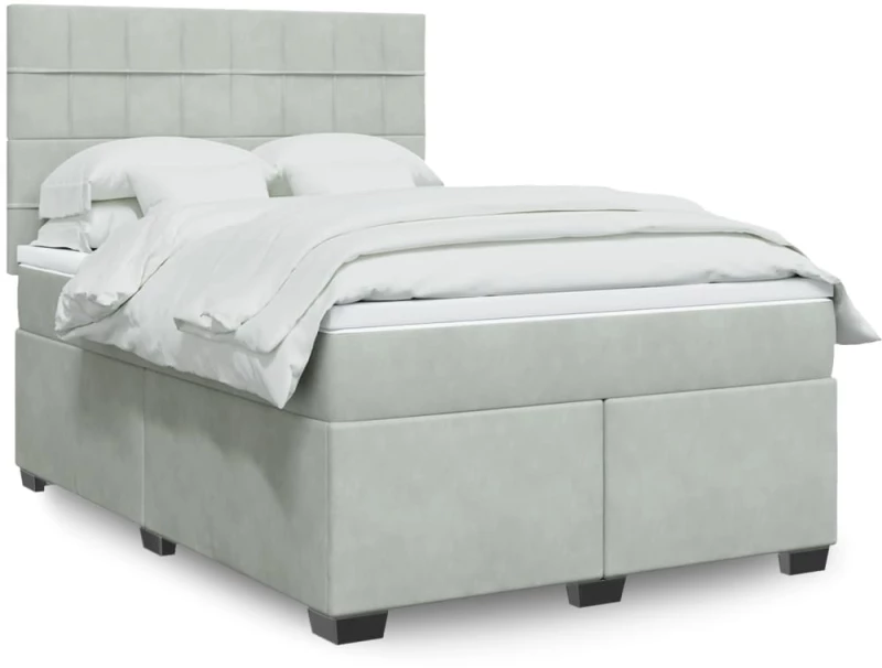 vidaXL Κρεβάτι Boxspring με Στρώμα Ανοιχτό Γκρι 140x190 εκ. Βελούδινο