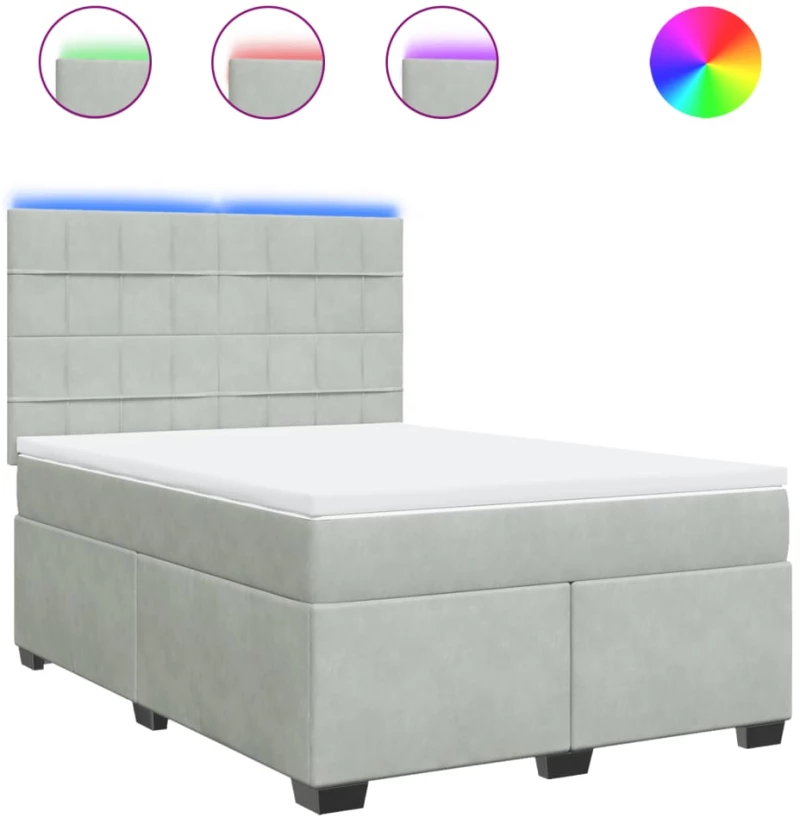 vidaXL Κρεβάτι Boxspring με Στρώμα Ανοιχτό Γκρι 140x190 εκ. Βελούδινο