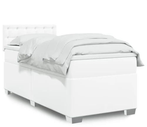 vidaXL Κρεβάτι Boxspring με Στρώμα Λευκό 90x190εκ. από Συνθετικό Δέρμα