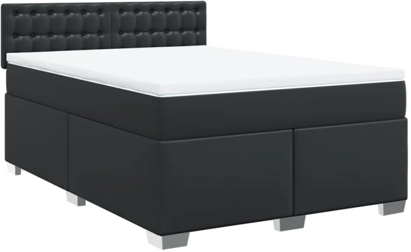 vidaXL Κρεβάτι Boxspring με Στρώμα Μαύρο 140x190εκ.από Συνθετικό Δέρμα