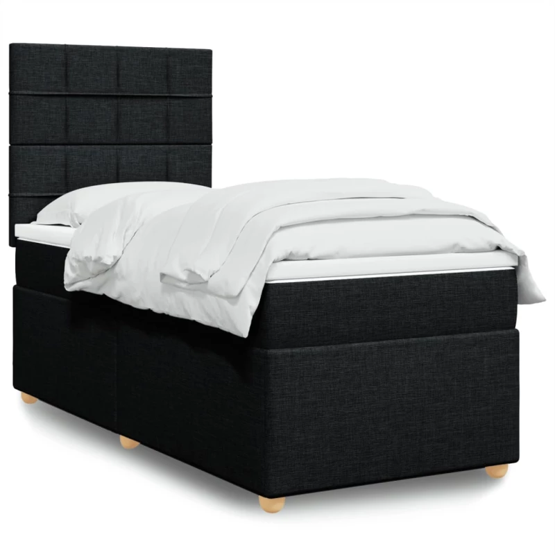 vidaXL Κρεβάτι Boxspring με Στρώμα Μαύρο 90x200 εκ. Υφασμάτινο