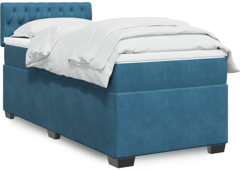 vidaXL Κρεβάτι Boxspring με Στρώμα Σκούρο Μπλε 90x190 εκ. Βελούδινο