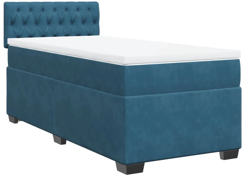 vidaXL Κρεβάτι Boxspring με Στρώμα Σκούρο Μπλε 90x190 εκ. Βελούδινο
