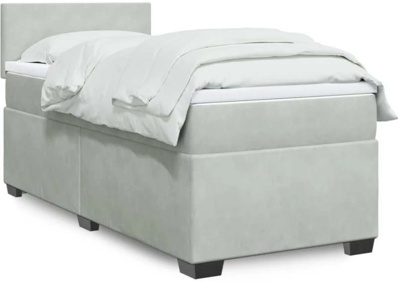 vidaXL Κρεβάτι Boxspring με Στρώμα Ανοιχτό Γκρι 90x190 εκ. Βελούδινο