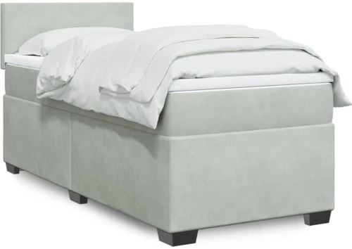 vidaXL Κρεβάτι Boxspring με Στρώμα Ανοιχτό Γκρι 90x190 εκ. Βελούδινο