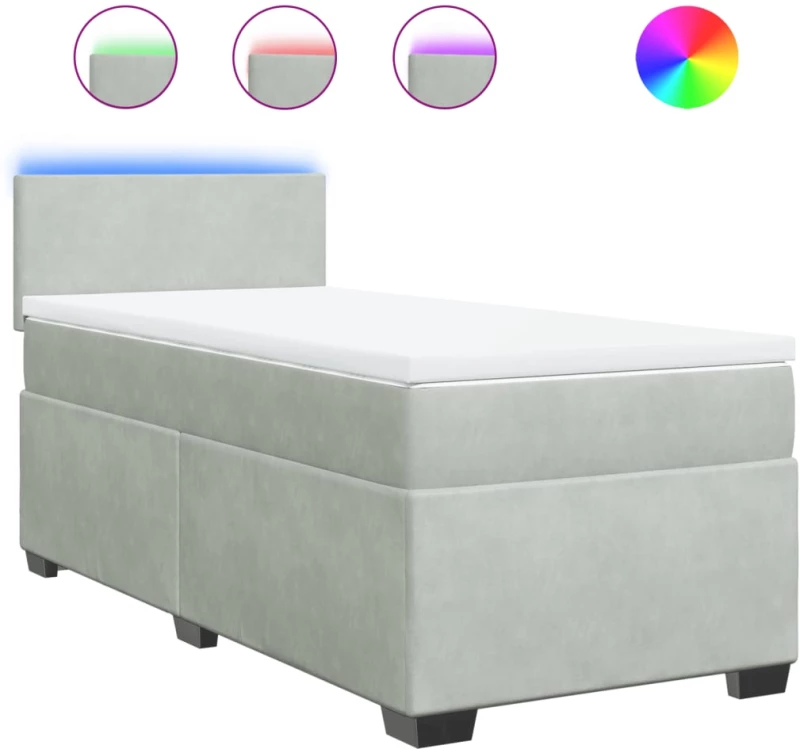 vidaXL Κρεβάτι Boxspring με Στρώμα Ανοιχτό Γκρι 90x190 εκ. Βελούδινο