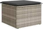 vidaXL Υποπόδιο Κήπου Αν.Γκρι 55x55x37 εκ. Συνθετικό Ρατάν με Μαξιλάρι