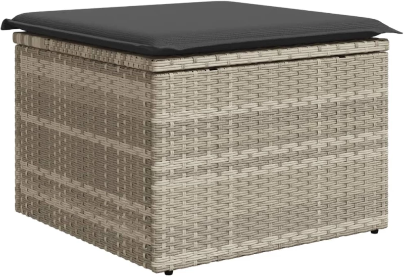 vidaXL Υποπόδιο Κήπου Αν.Γκρι 55x55x37 εκ. Συνθετικό Ρατάν με Μαξιλάρι