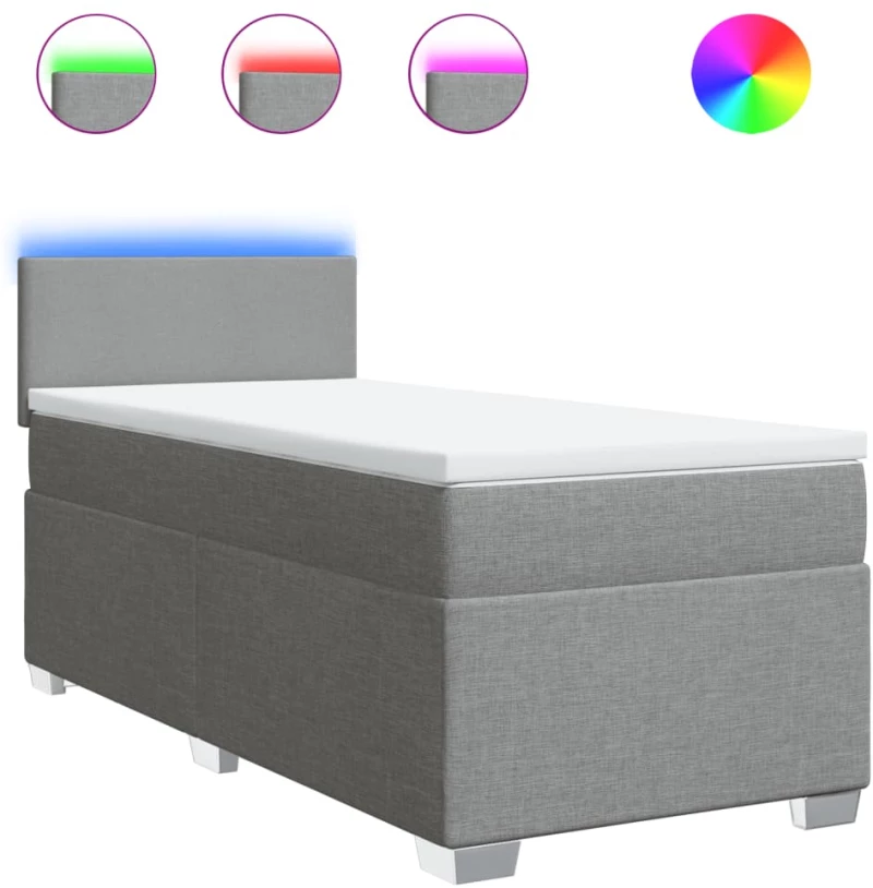 vidaXL Κρεβάτι Boxspring με Στρώμα Ανοιχτό Γκρι 90x200 εκ. Υφασμάτινο