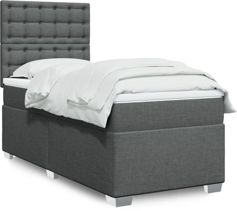vidaXL Κρεβάτι Boxspring με Στρώμα Σκούρο Γκρι 90x200 εκ. Υφασμάτινο