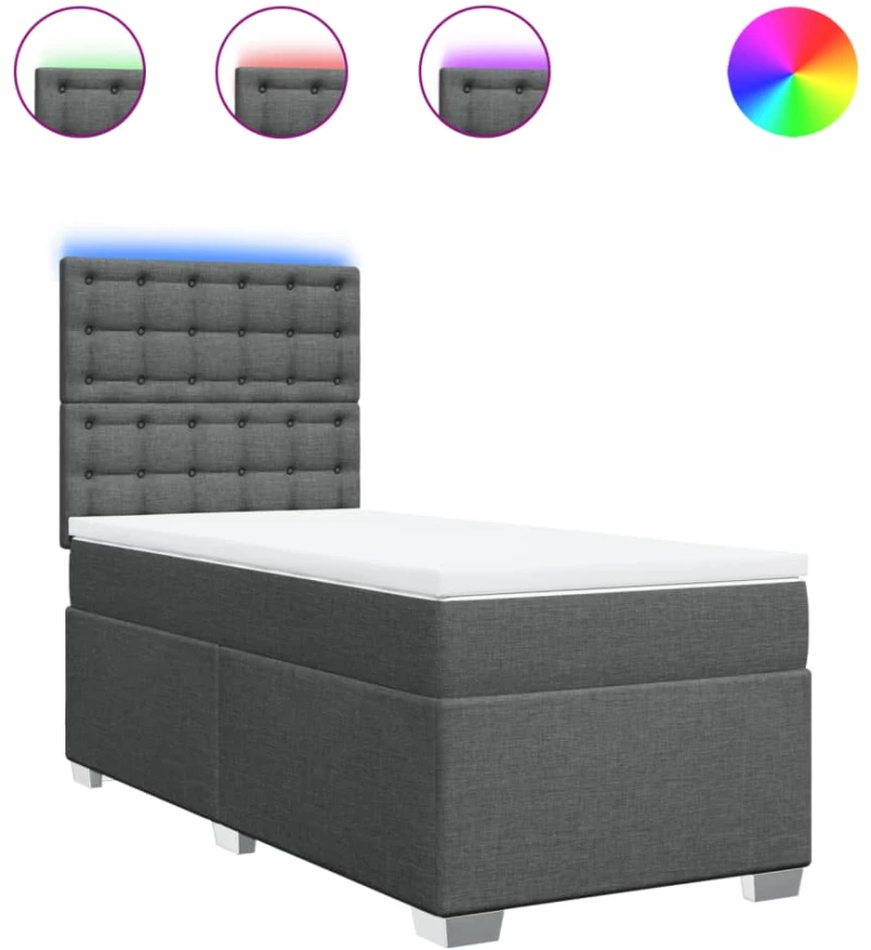 vidaXL Κρεβάτι Boxspring με Στρώμα Σκούρο Γκρι 90x200 εκ. Υφασμάτινο