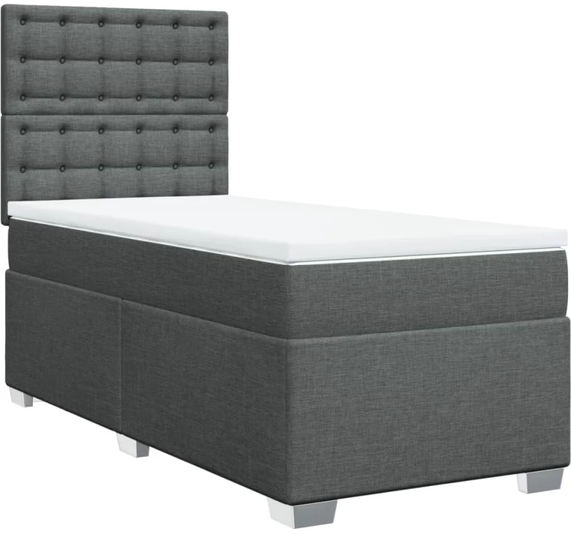 vidaXL Κρεβάτι Boxspring με Στρώμα Σκούρο Γκρι 90x200 εκ. Υφασμάτινο