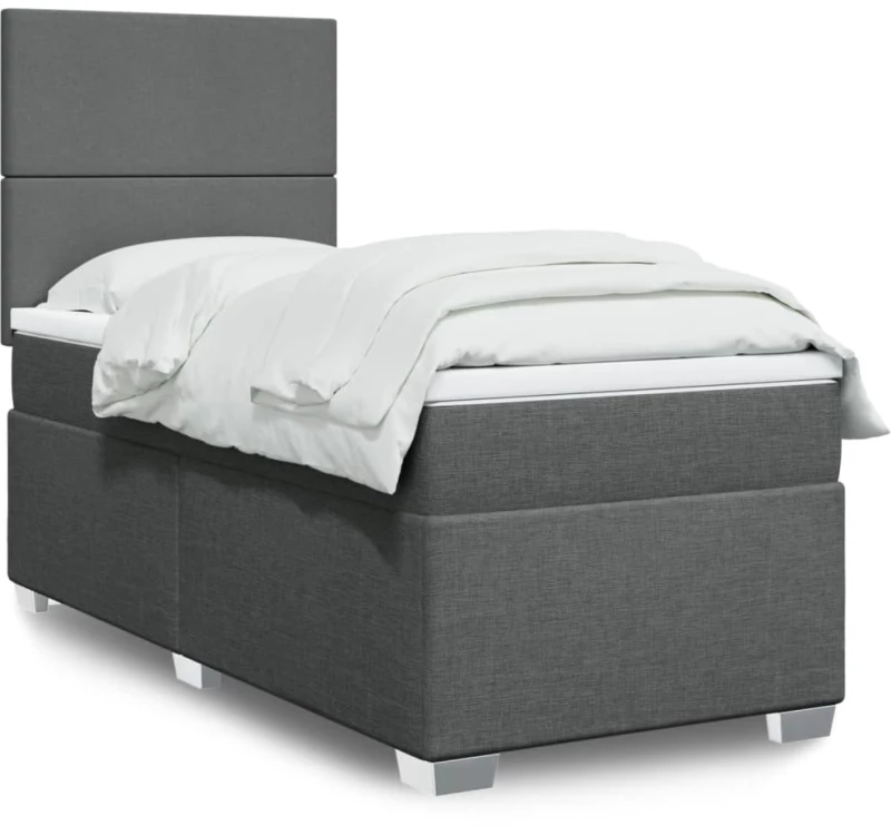 vidaXL Κρεβάτι Boxspring με Στρώμα Σκούρο Γκρι 90x200 εκ. Υφασμάτινο