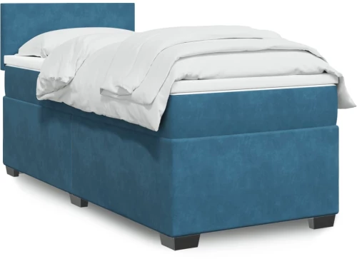 vidaXL Κρεβάτι Boxspring με Στρώμα Σκούρο Μπλε 90x200 εκ. Βελούδινο