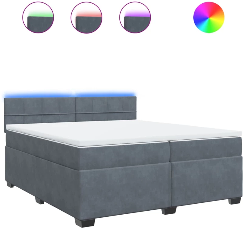 vidaXL Κρεβάτι Boxspring με Στρώμα Σκούρο Γκρι 200x200 εκ. Βελούδινο