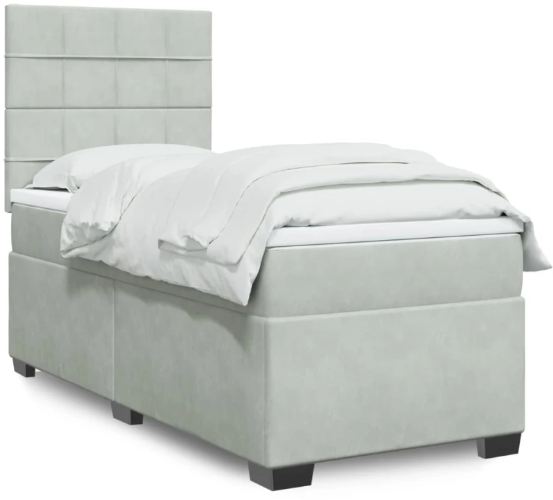 vidaXL Κρεβάτι Boxspring με Στρώμα Ανοιχτό Γκρι 90x190 εκ. Βελούδινο