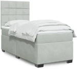 vidaXL Κρεβάτι Boxspring με Στρώμα Ανοιχτό Γκρι 90x190 εκ. Βελούδινο