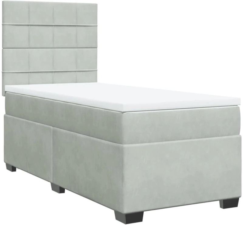 vidaXL Κρεβάτι Boxspring με Στρώμα Ανοιχτό Γκρι 90x190 εκ. Βελούδινο