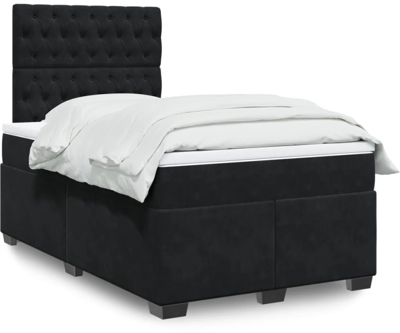 vidaXL Κρεβάτι Boxspring με Στρώμα Μαύρο 120 x 200 εκ. Βελούδινο