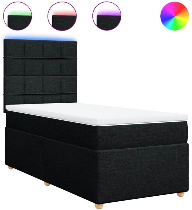 vidaXL Κρεβάτι Boxspring με Στρώμα Μαύρο 90x190 εκ.Υφασμάτινο