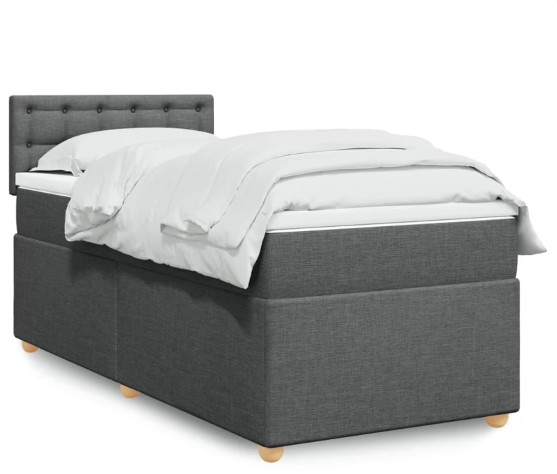vidaXL Κρεβάτι Boxspring με Στρώμα Σκούρο Γκρι 90x190 εκ. Υφασμάτινο