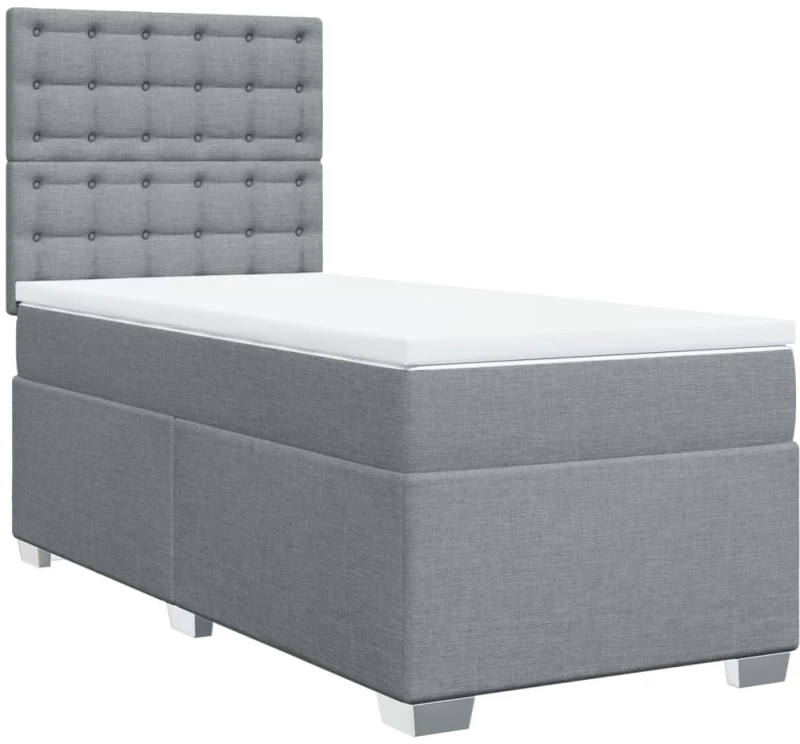 vidaXL Κρεβάτι Boxspring με Στρώμα Ανοιχτό Γκρι 90x200 εκ. Υφασμάτινο