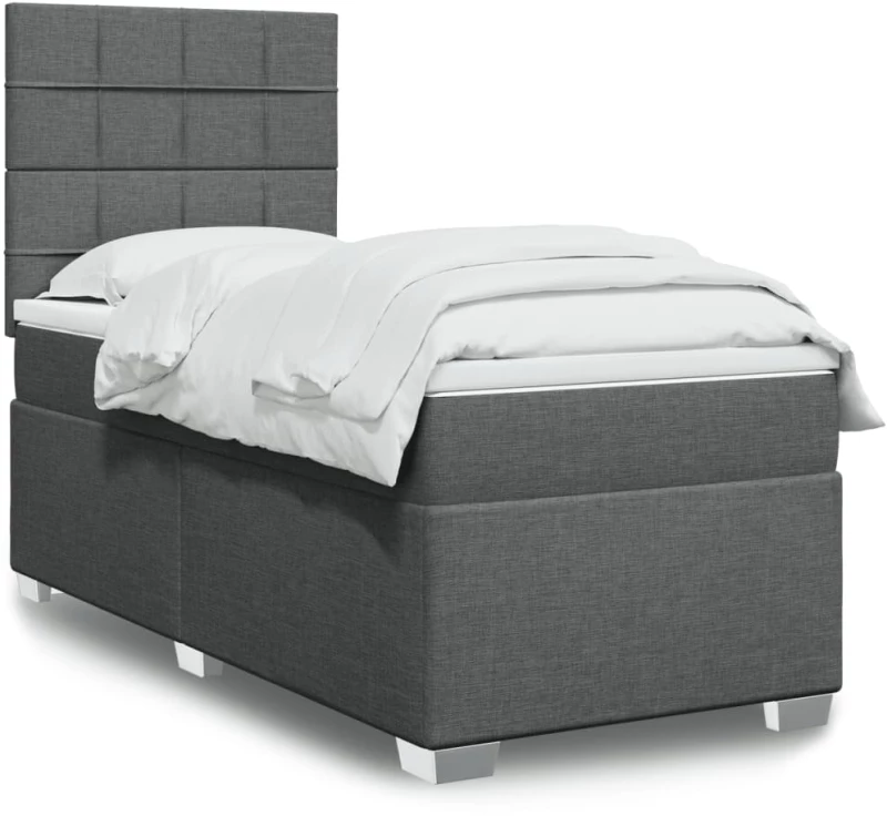 vidaXL Κρεβάτι Boxspring με Στρώμα Σκούρο Γκρι 90x200 εκ. Υφασμάτινο