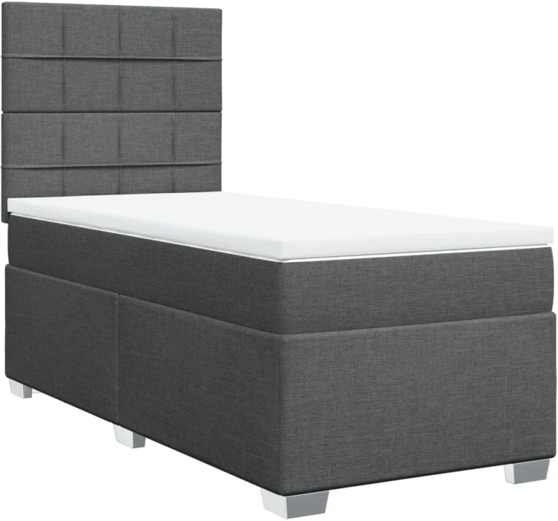 vidaXL Κρεβάτι Boxspring με Στρώμα Σκούρο Γκρι 90x200 εκ. Υφασμάτινο