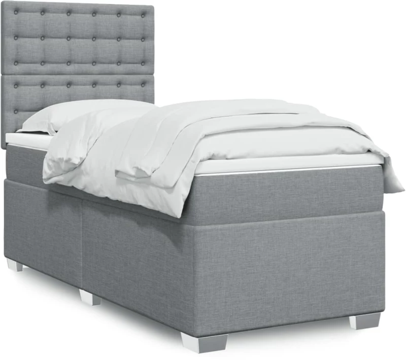 vidaXL Κρεβάτι Boxspring με Στρώμα Ανοιχτό Γκρι 90x200 εκ. Υφασμάτινο