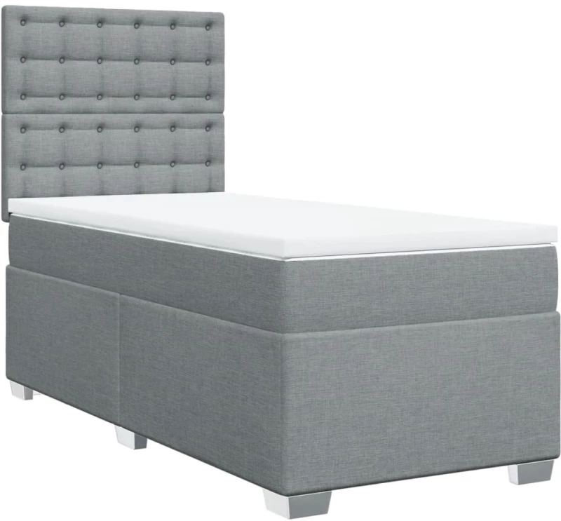 vidaXL Κρεβάτι Boxspring με Στρώμα Ανοιχτό Γκρι 90x200 εκ. Υφασμάτινο