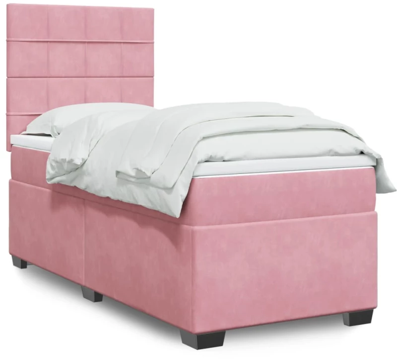 vidaXL Κρεβάτι Boxspring με Στρώμα Ροζ 100x200 εκ. Βελούδινο