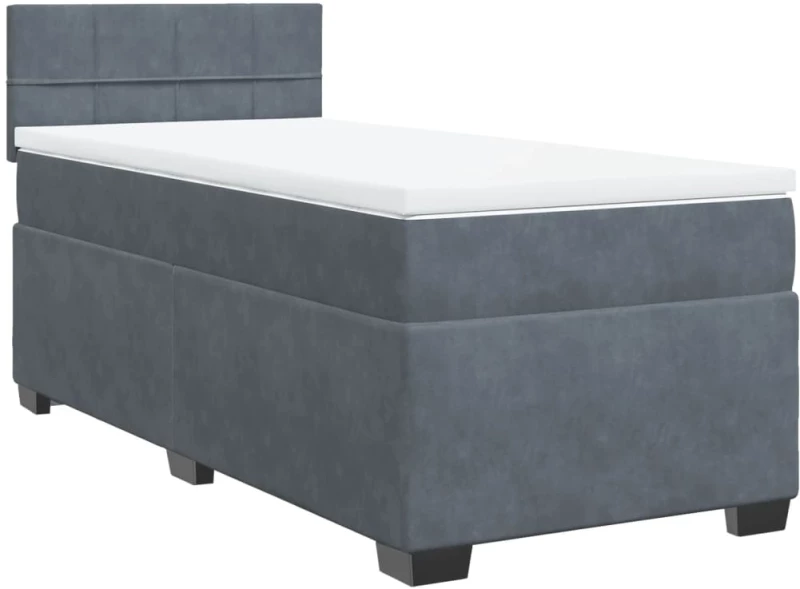 vidaXL Κρεβάτι Boxspring με Στρώμα Σκούρο Γκρι 100x200 εκ. Βελούδινο