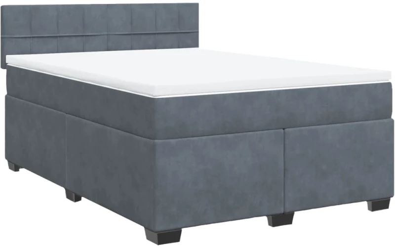 vidaXL Κρεβάτι Boxspring με Στρώμα Σκούρο Γκρι 140x190 εκ. Βελούδινο